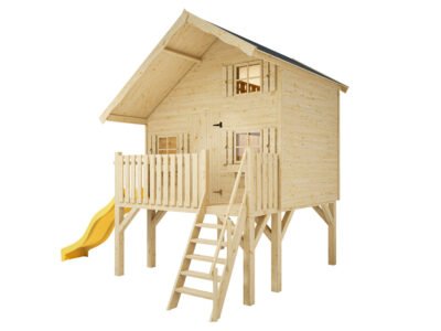 Stelzenhaus Tom XL 15 mm naturbelassen inkl. Veranda - Stelzen und Rutsche gelb – Bild 2